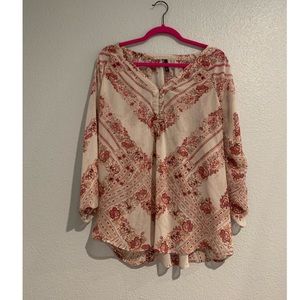 Floral sheer 3/4 sleeve blouse